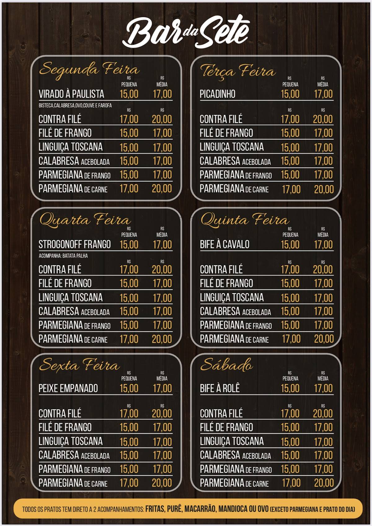 Bar da Sete cardápio