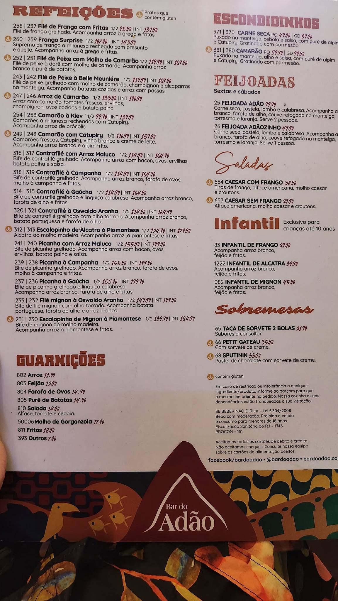 Bar do Adão - Barra-Olegário cardápio