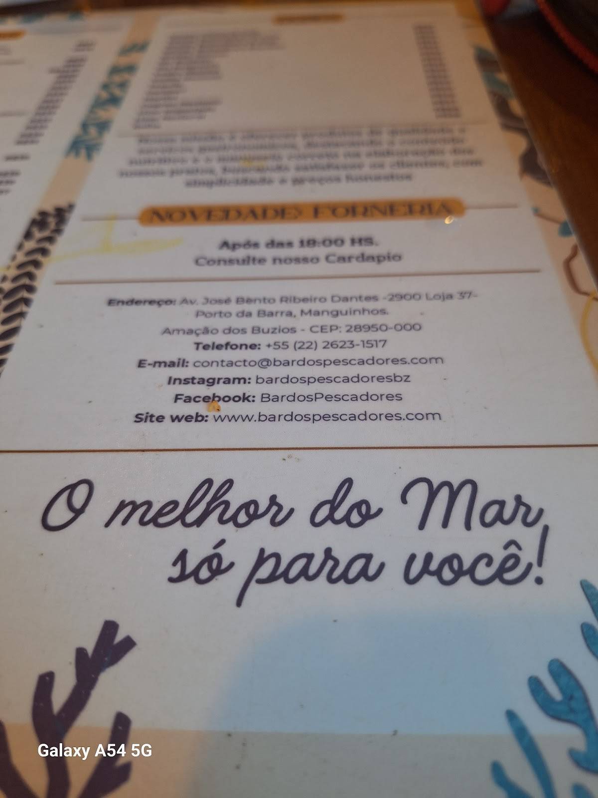 Bar do Zé cardápio