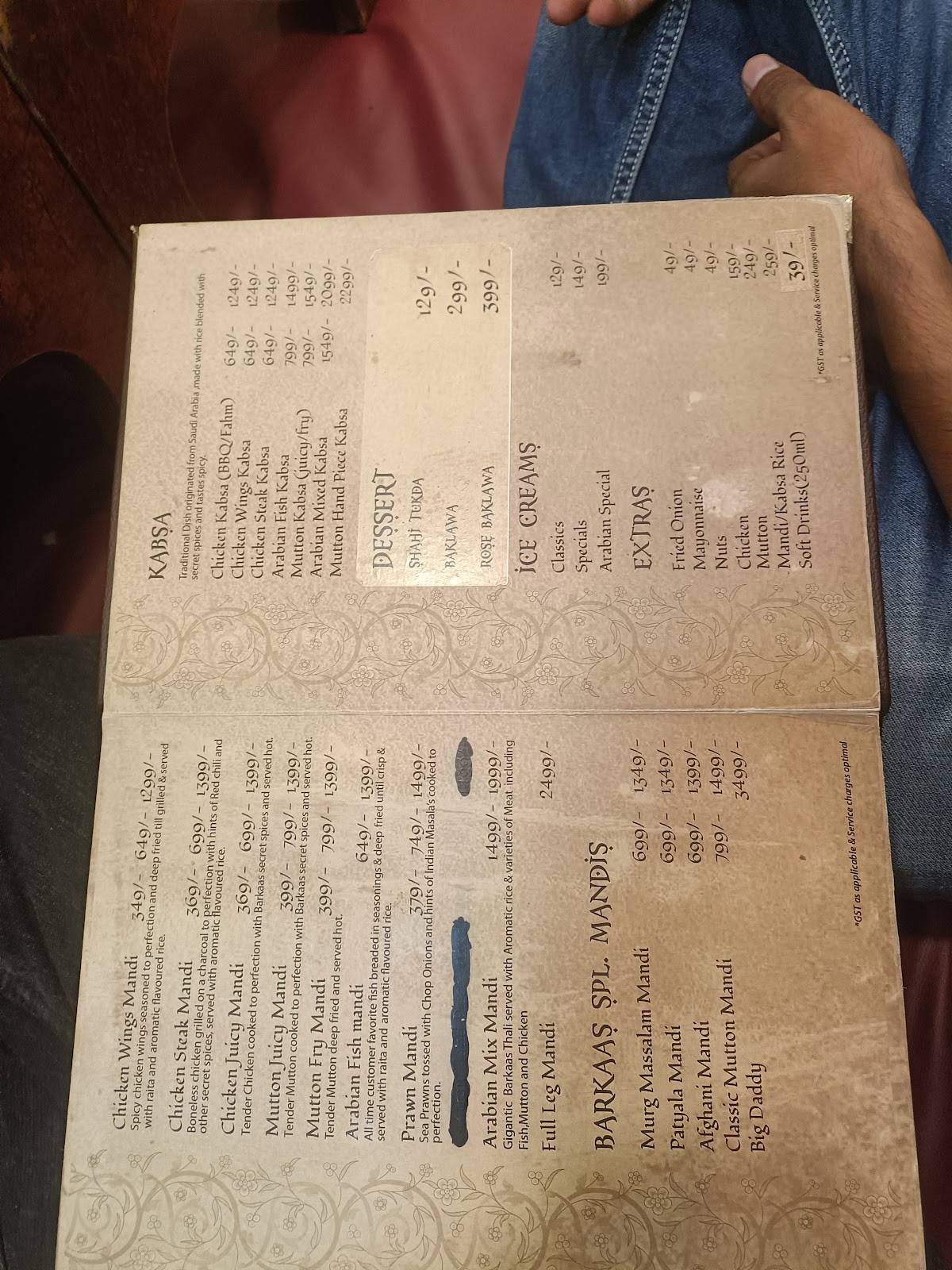 Barkaas Indo-Arabic Restaurant menu