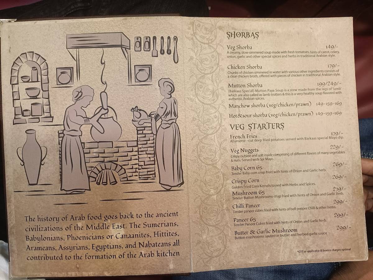 Barkaas Indo-Arabic Restaurant menu