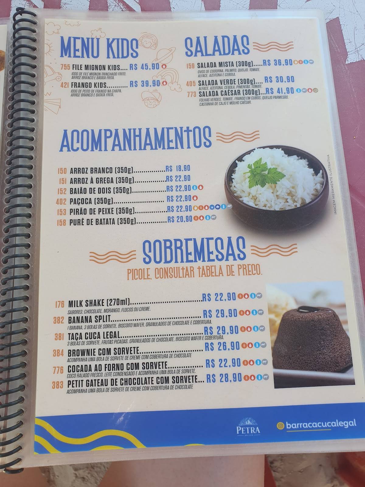 Barraca Cuca Legal cardápio