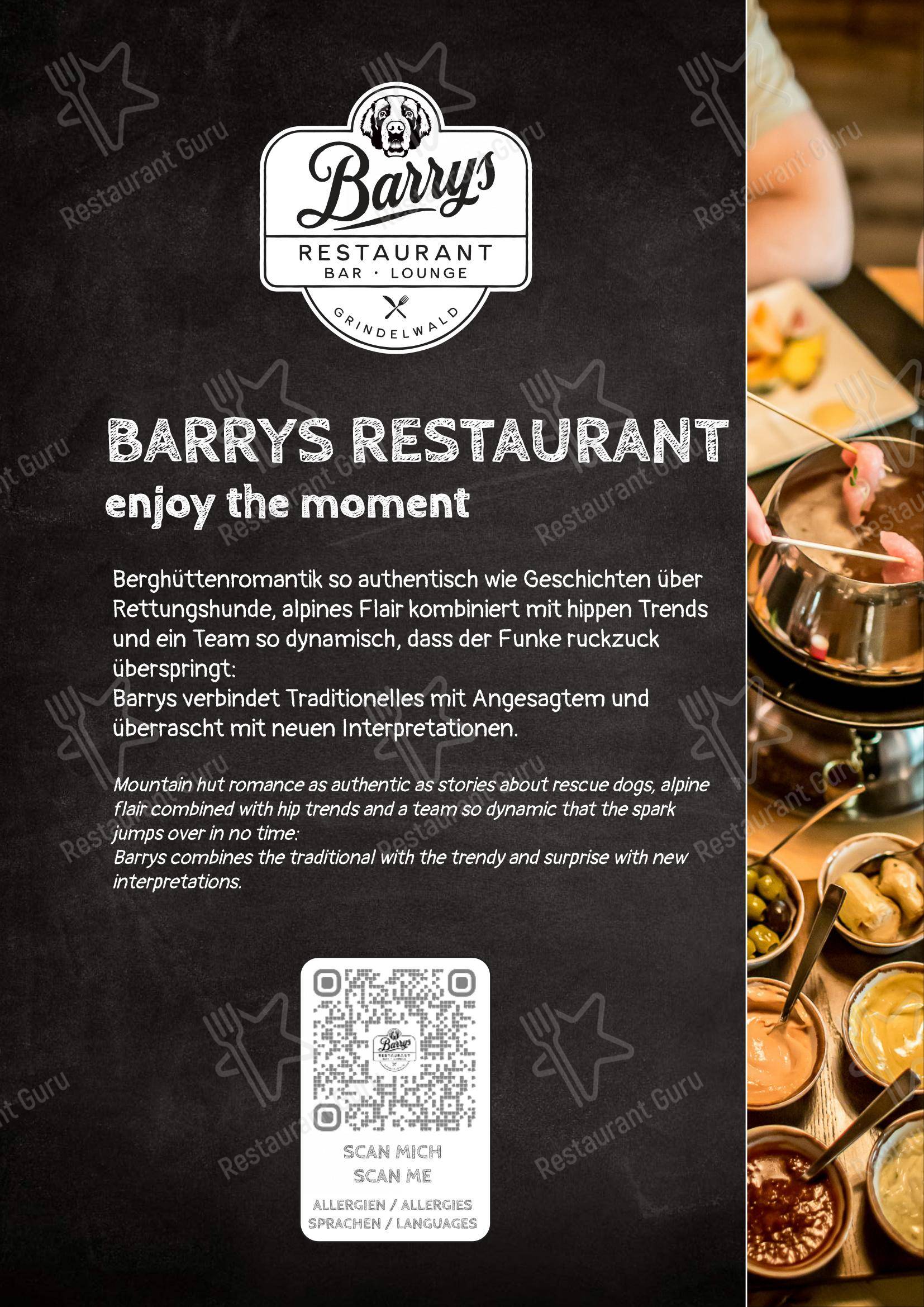 菜单 per Barrys Restaurant, Bar & Lounge in Grindelwald