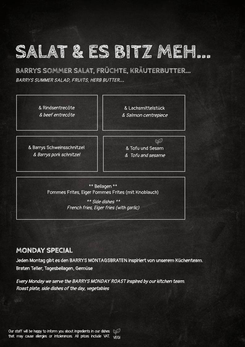 Menu di Barrys Restaurant, Bar & Lounge 