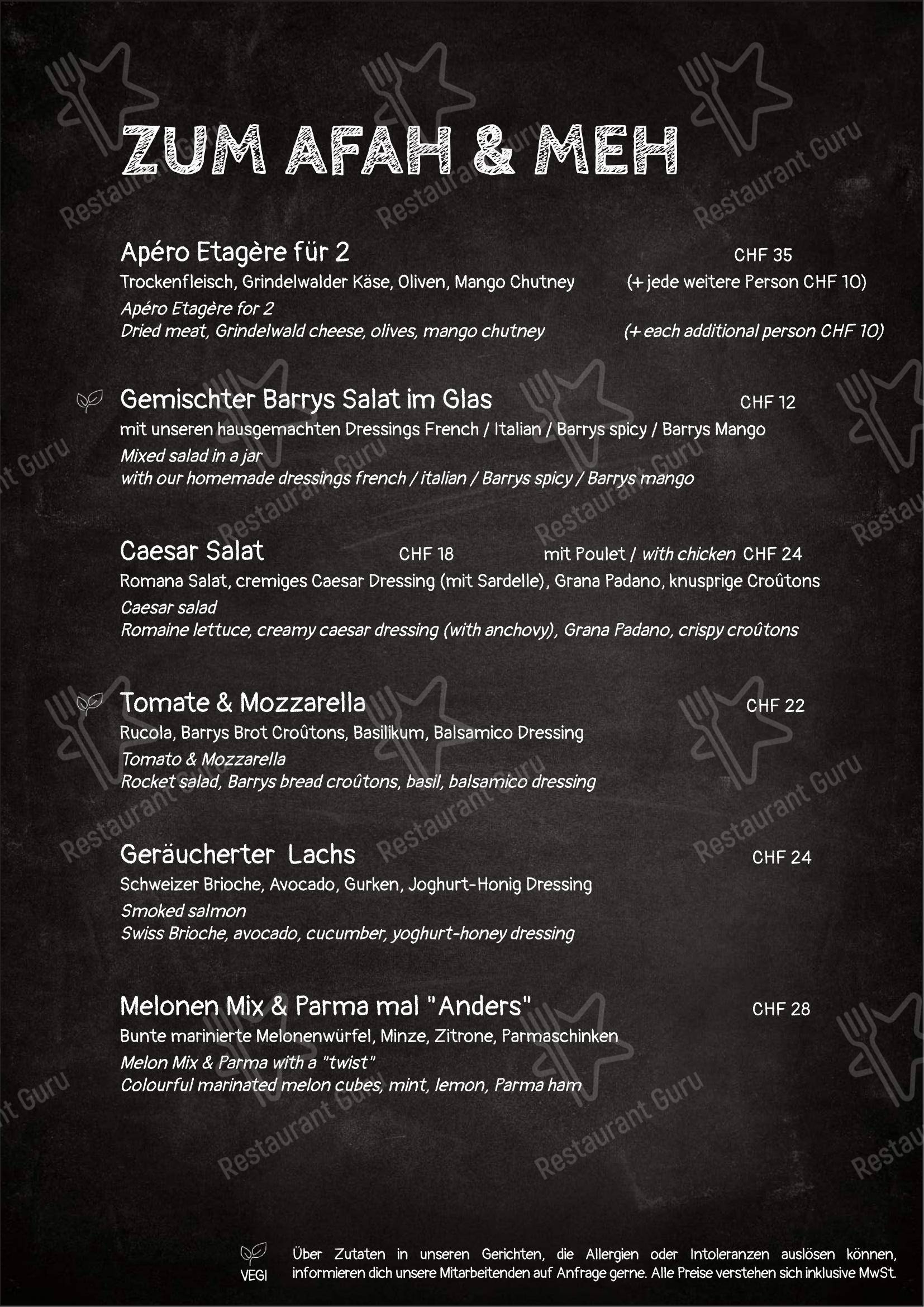Menu di Barrys Restaurant, Bar & Lounge - Детское