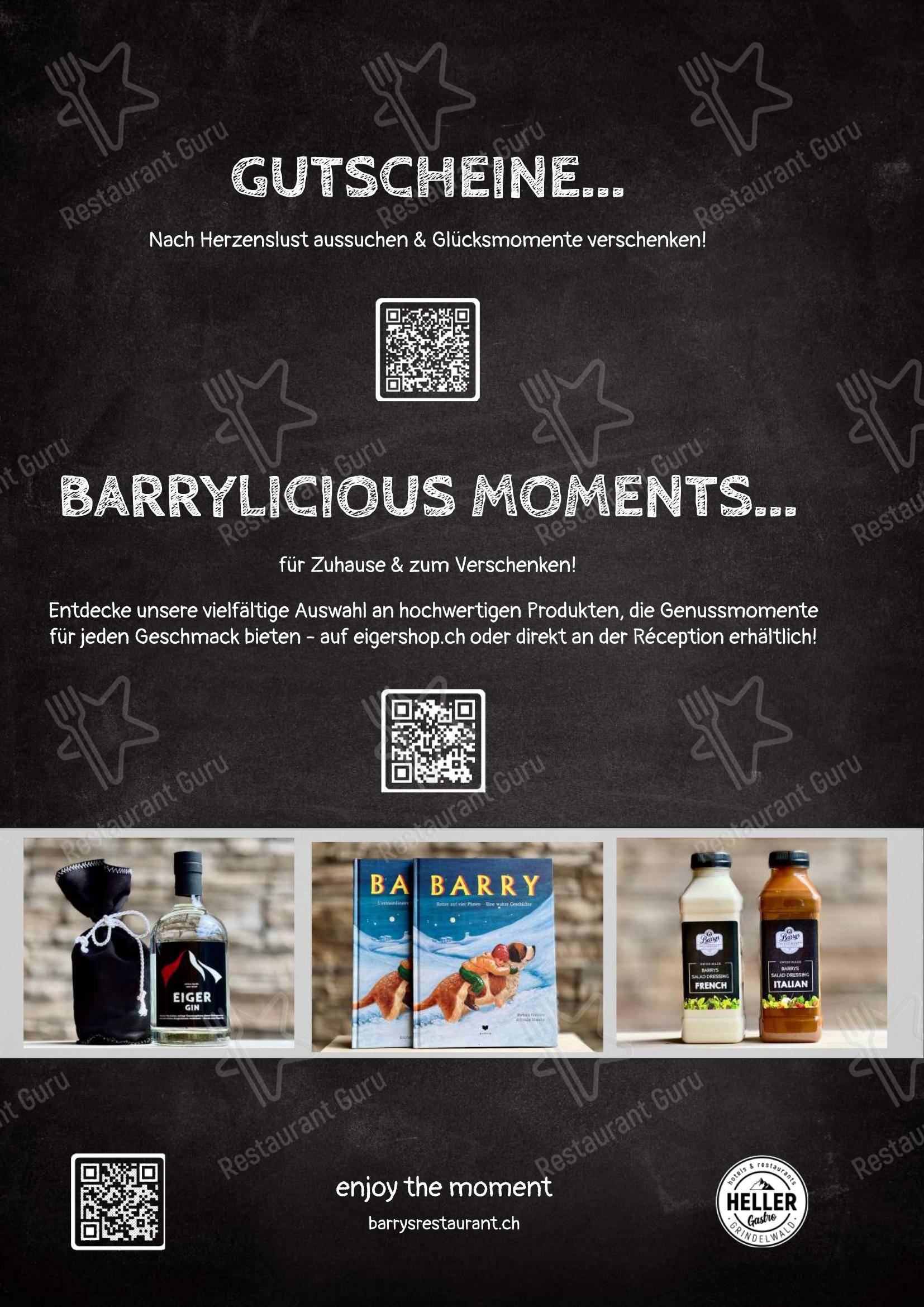 Barrys Restaurant, Bar & Lounge in Grindelwald - 菜单