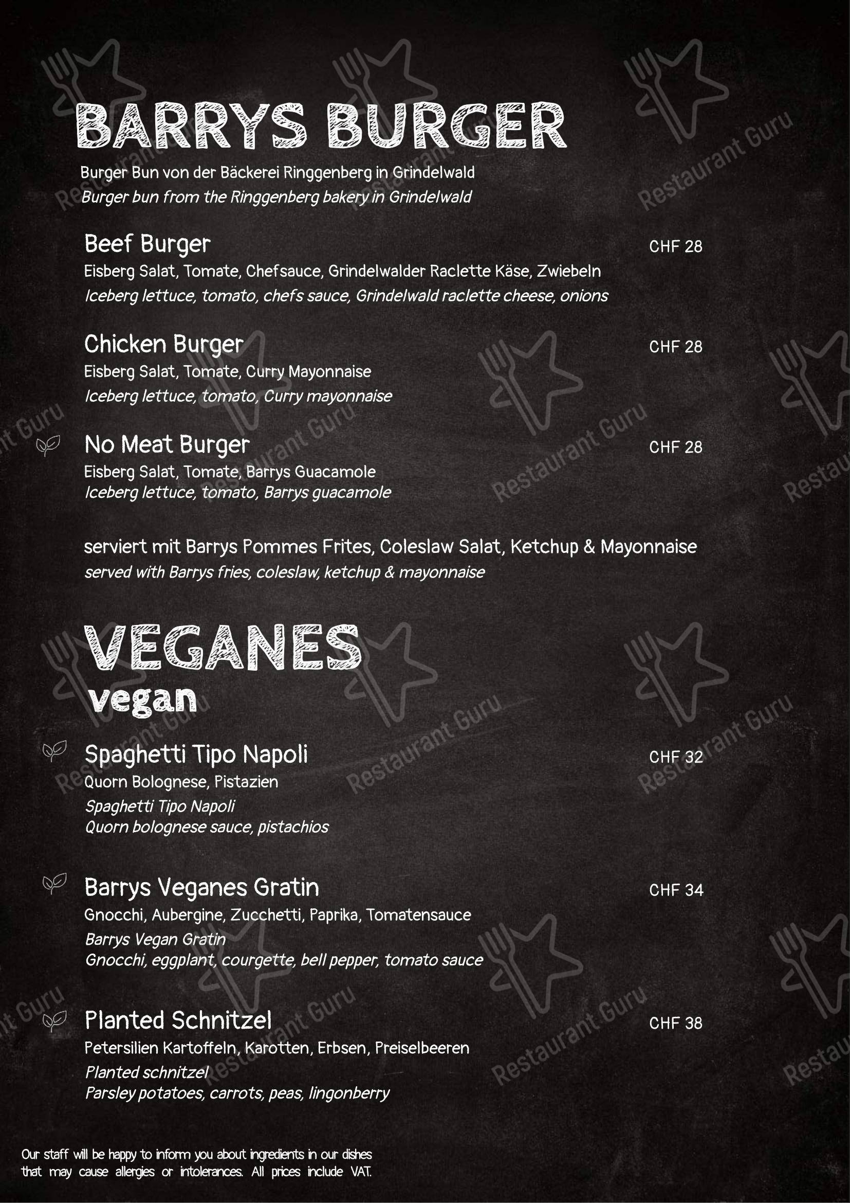 Menu di Barrys Restaurant, Bar & Lounge - Детское