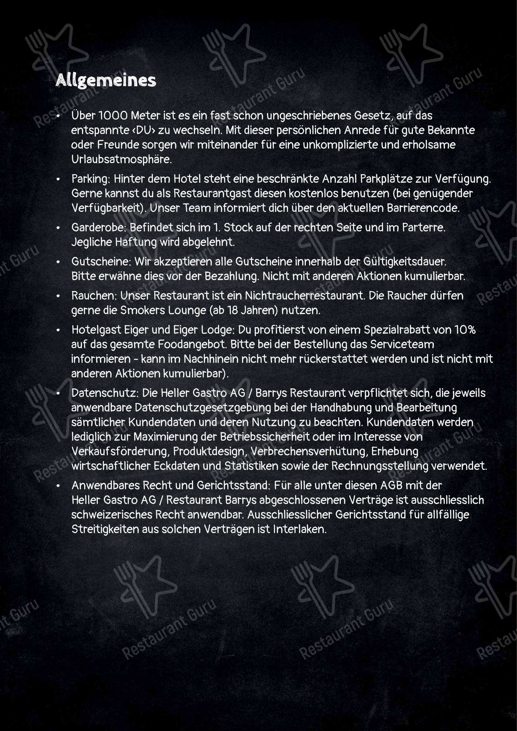 Menu di Barrys Restaurant, Bar & Lounge - Menu bar
