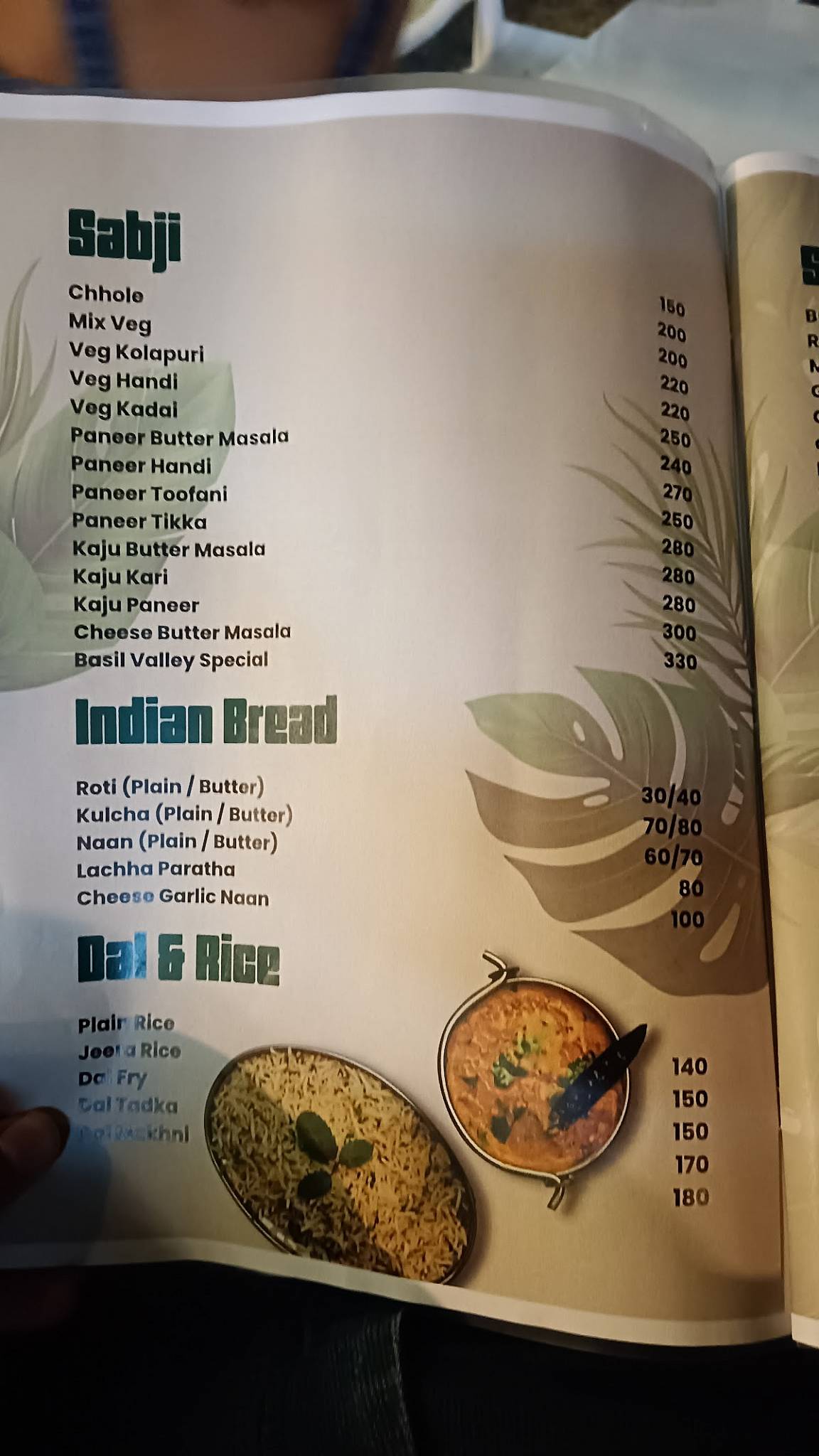 Basil Valley Cafe menu