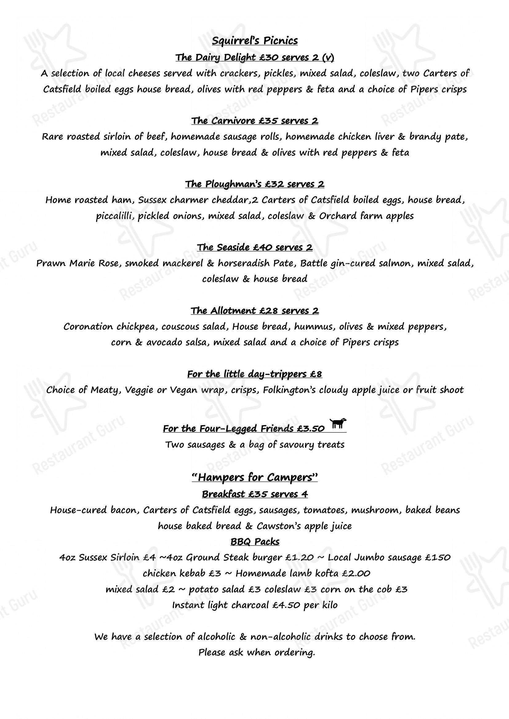 Menu at The Squirrel Inn pub & bar, Battle