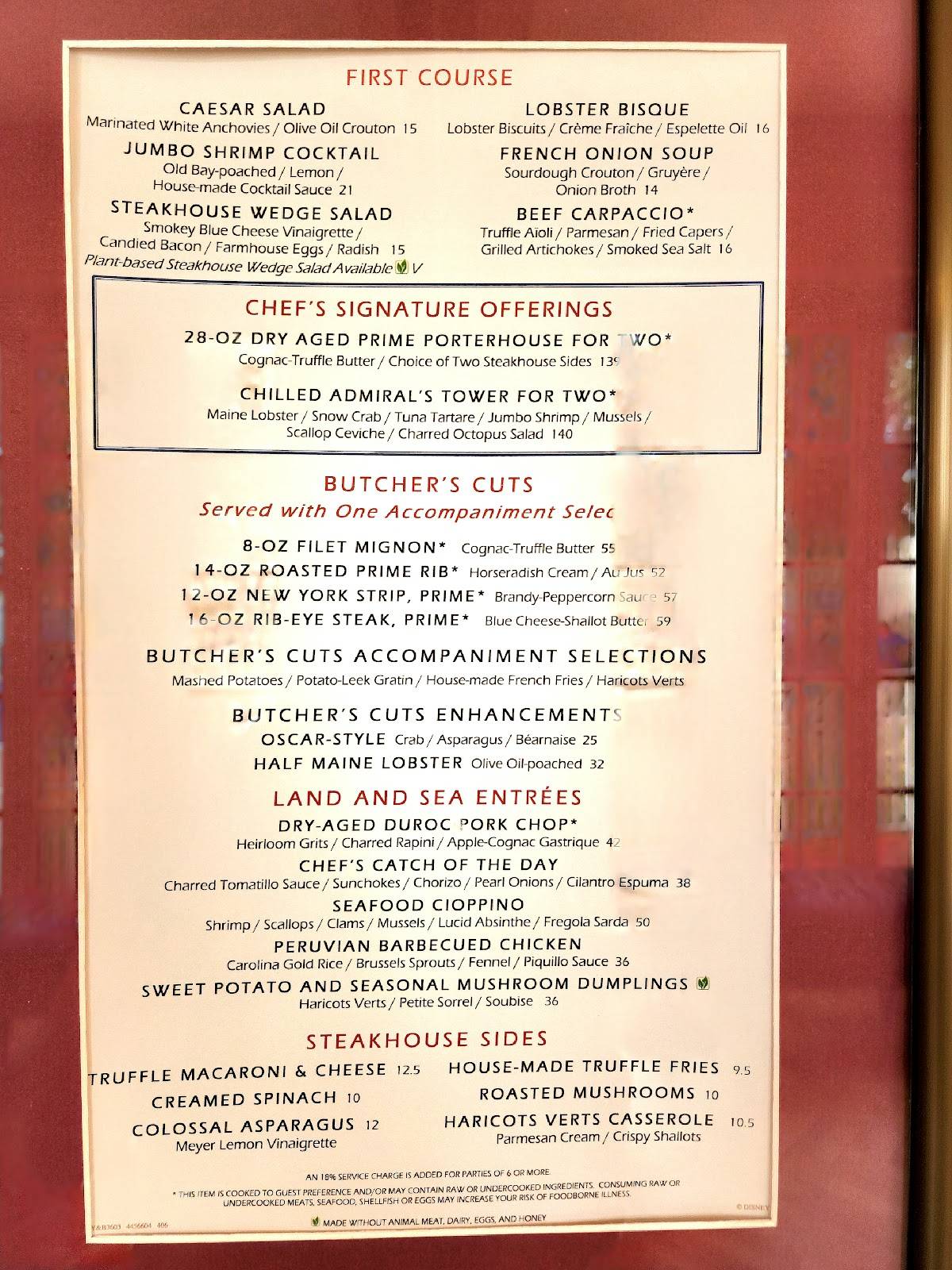 Yachtsman Steakhouse menu