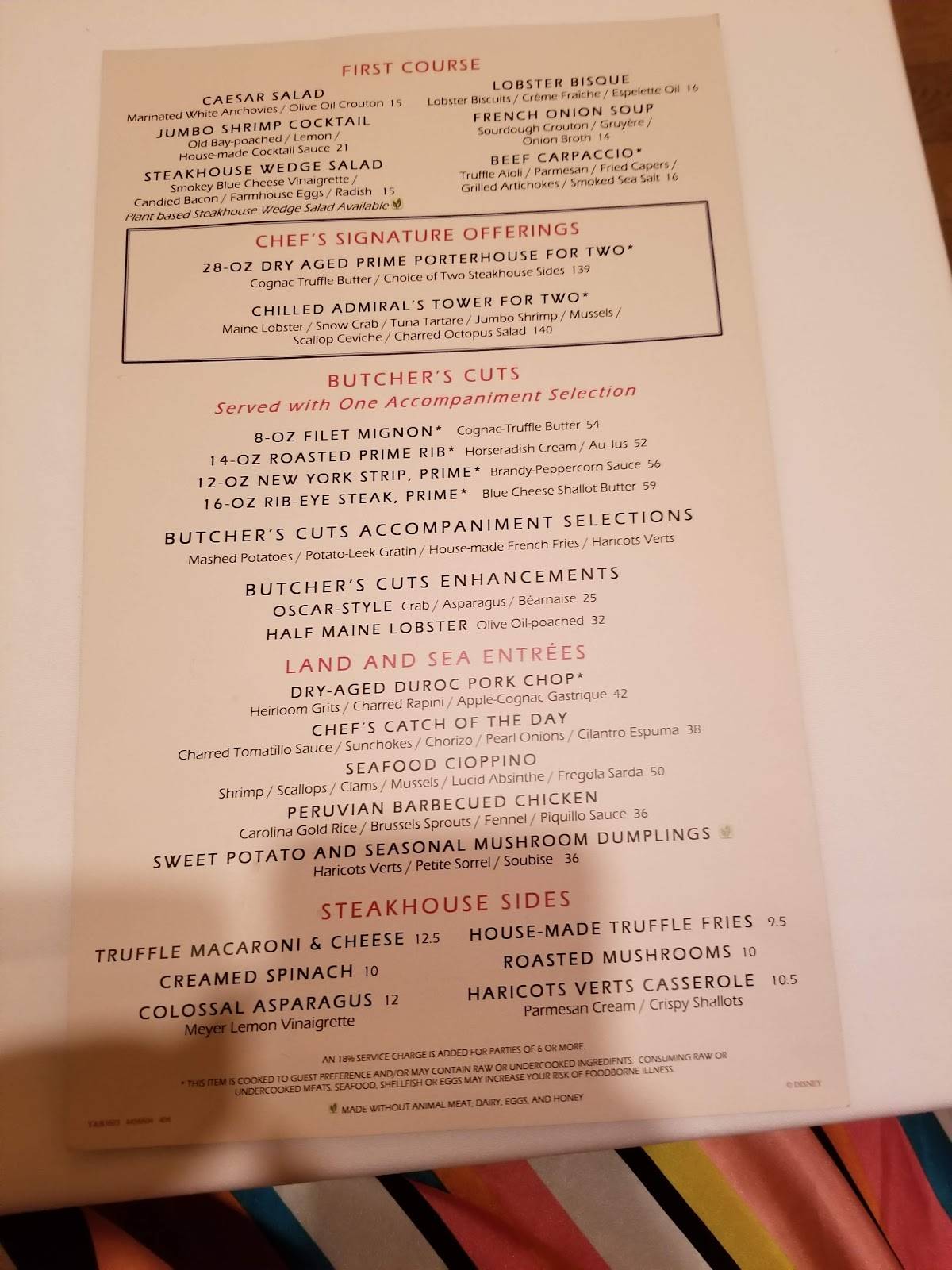 Yachtsman Steakhouse menu