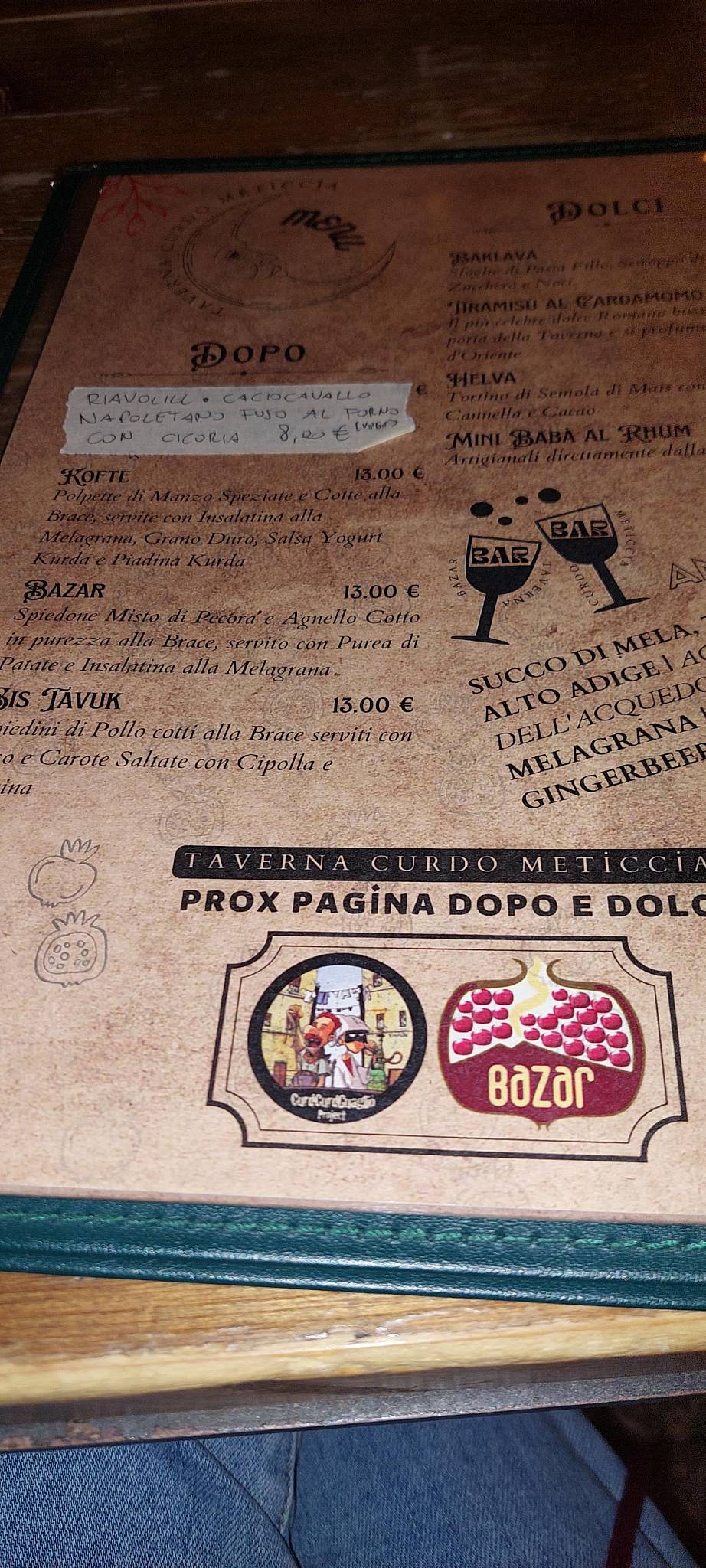 Menu di Bazar Taverna Curdo Meticcia 