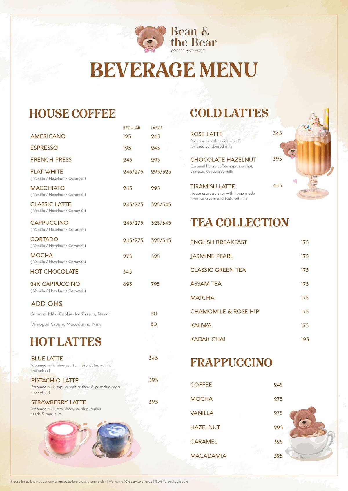 Bean & the Bear menu