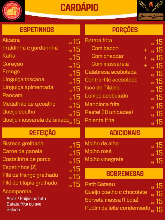 Beco do Espeto cardápio