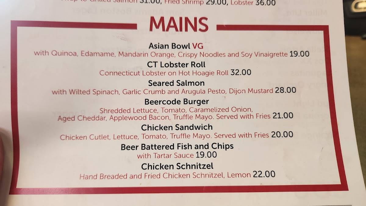 Menu at Beercode Kitchen & Bar, Windsor Locks