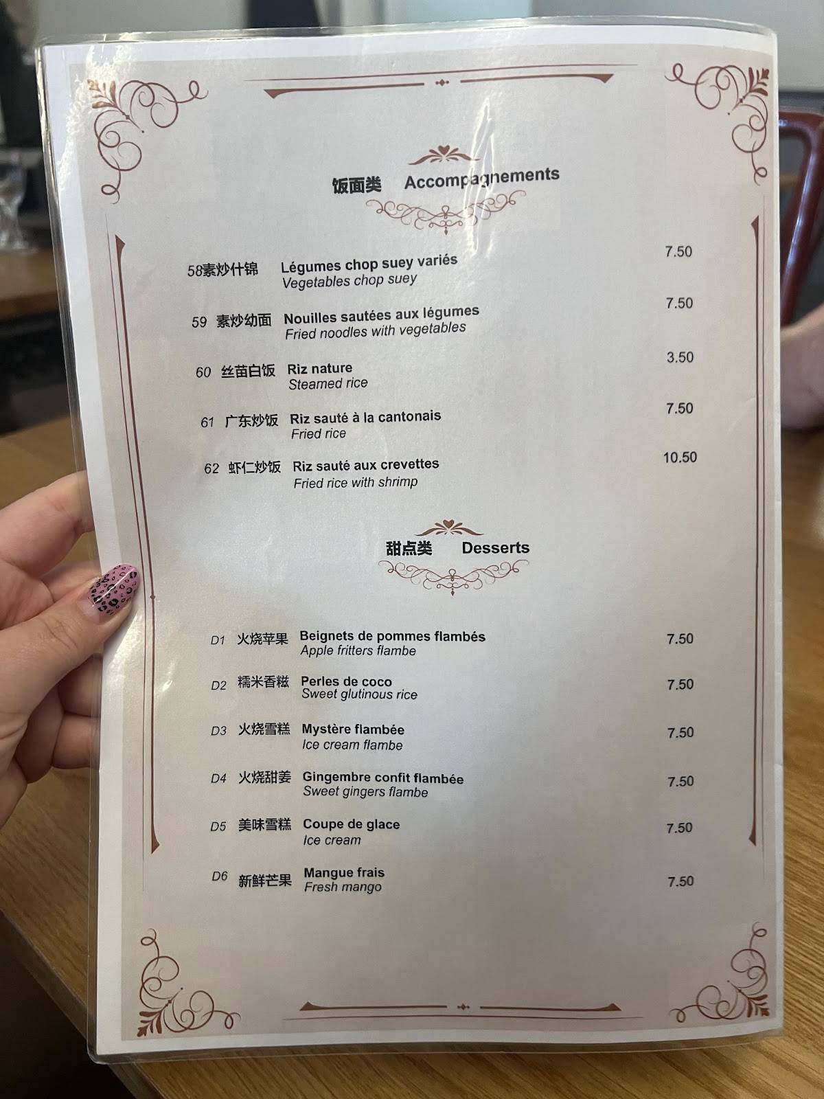 Menu de Restaurant Le Beijing