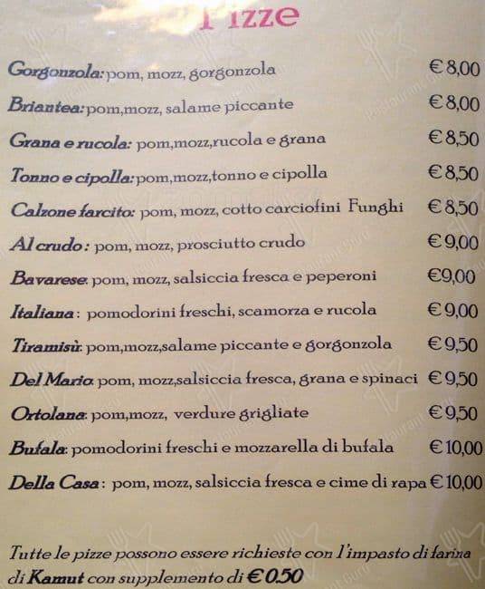 Ristorante Pizzeria Bella Napoli menu