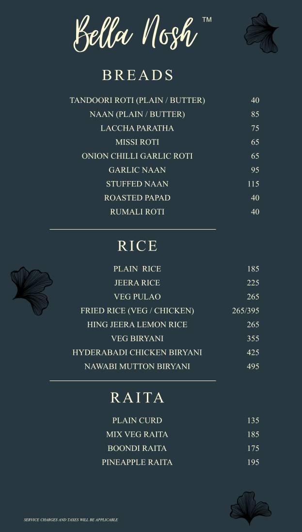 Bella Nosh Cafe & Lounge menu