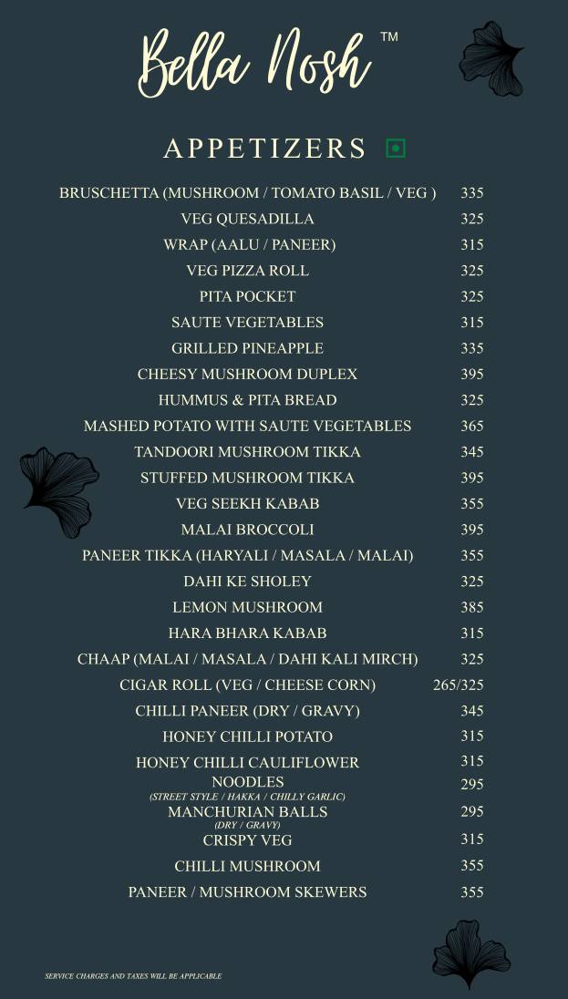 Bella Nosh Cafe & Lounge menu