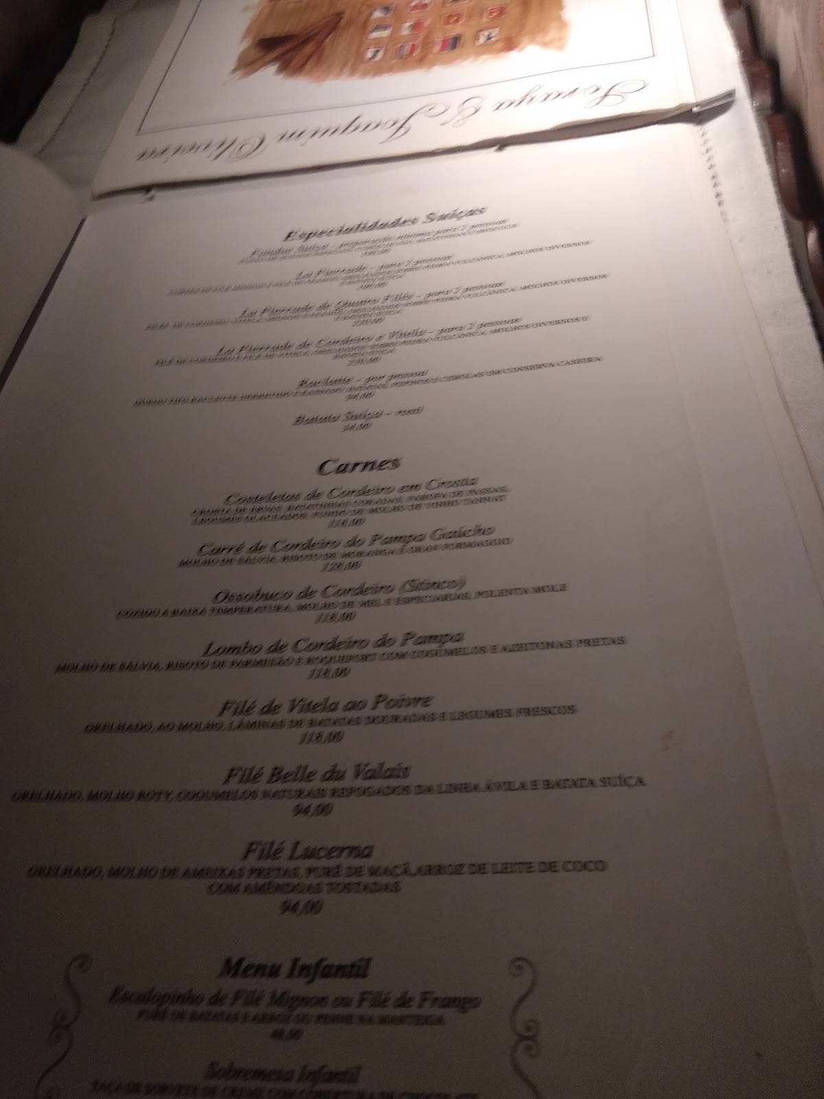 Belle du Valais cardápio