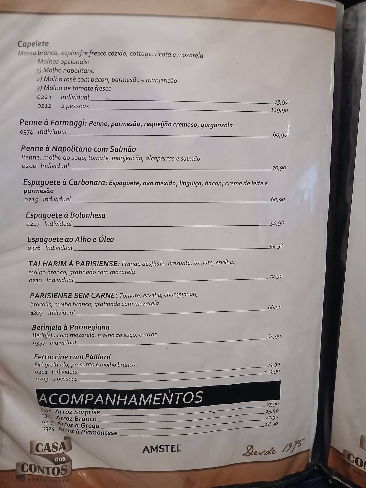 Casa dos Contos cardápio