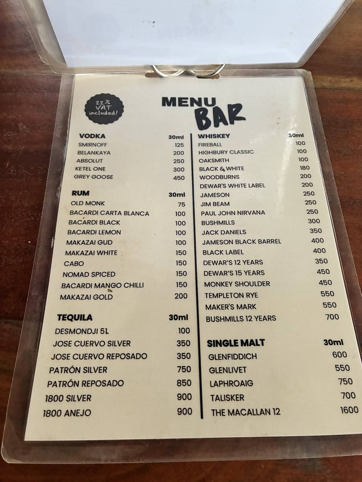 BENO menu