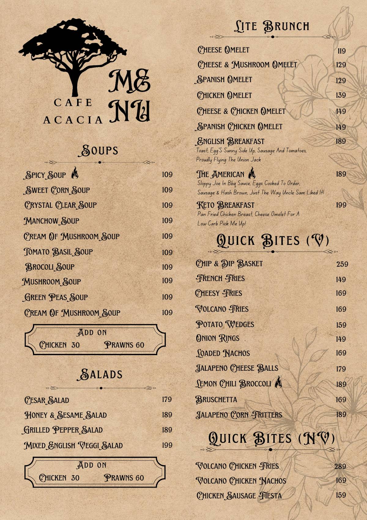 Cafe Acacia menu