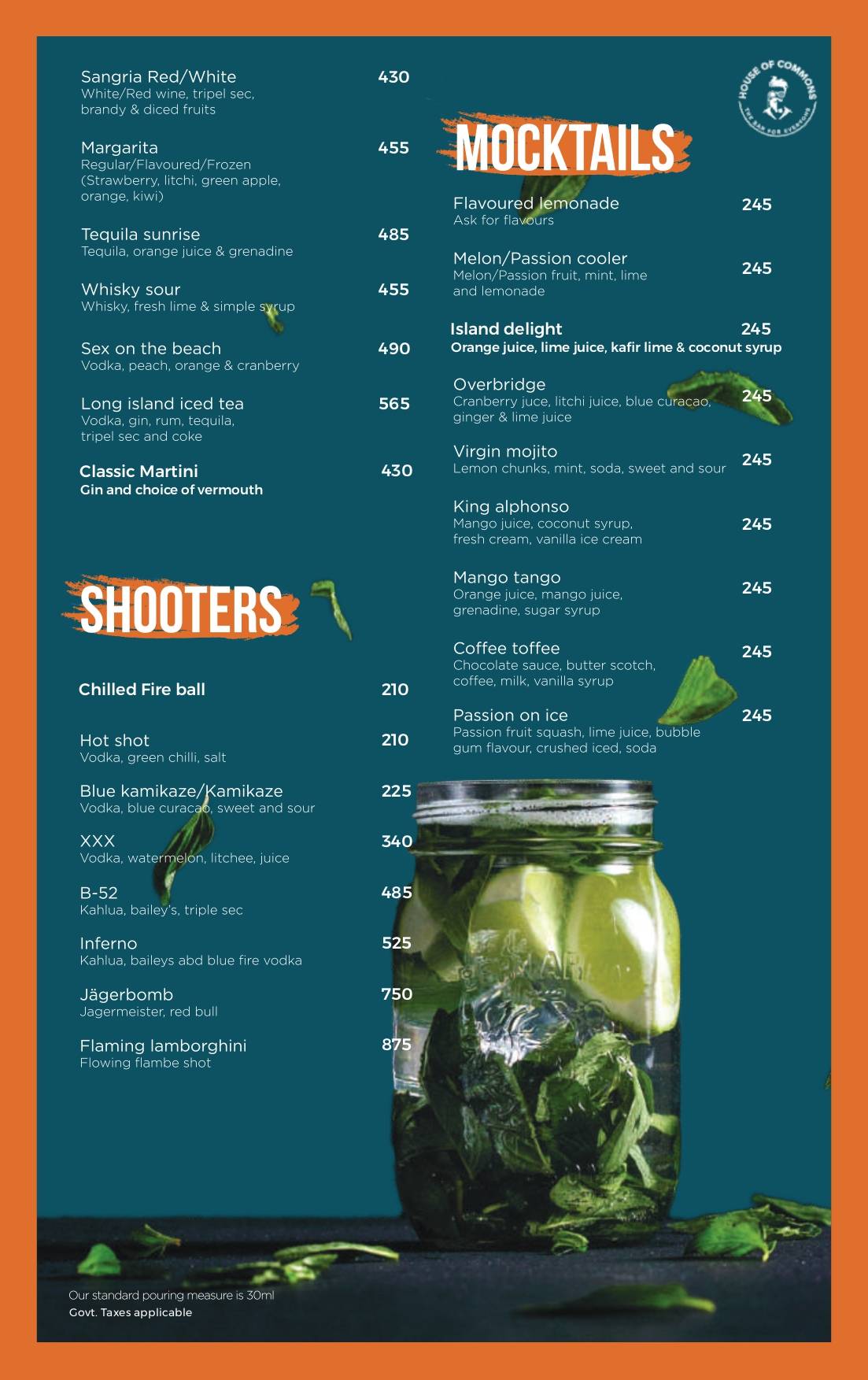 House of Commons menu