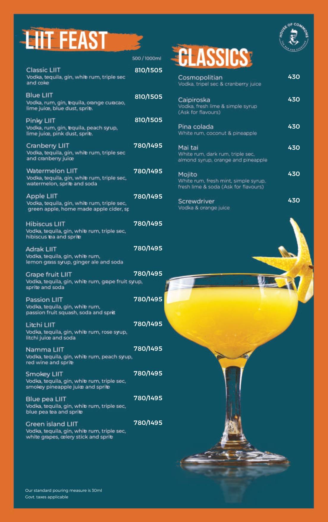 House of Commons menu