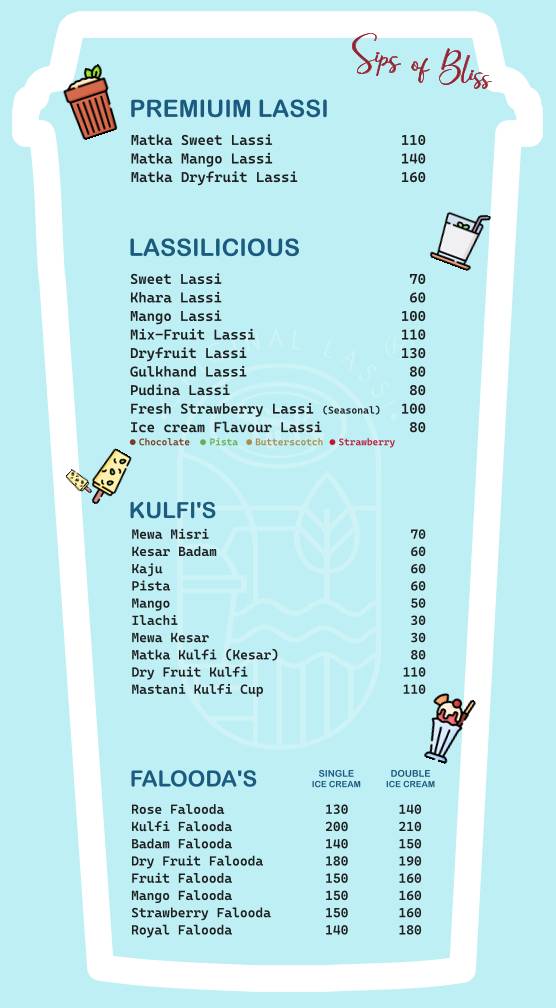 Sreeraj Lassi Bar menu
