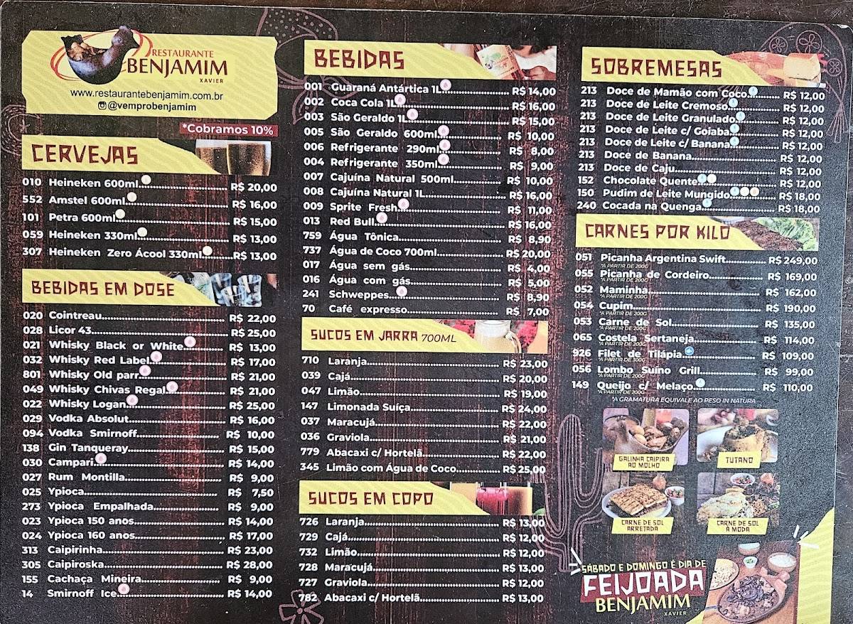 Restaurante Benjamim cardápio