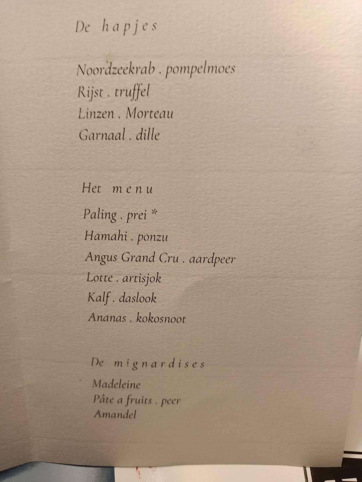 Menu de Benoit & Bernard Dewitte