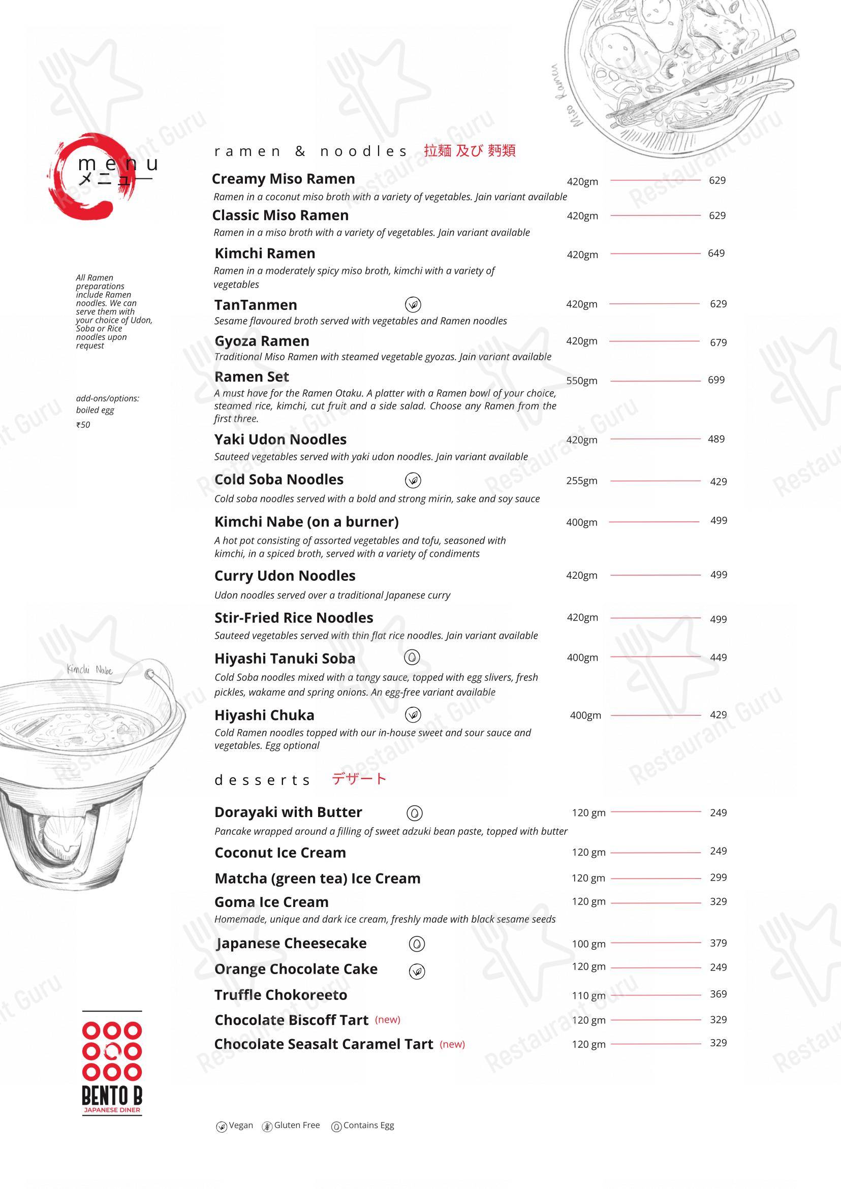 Menu for Bento B in Vadodara