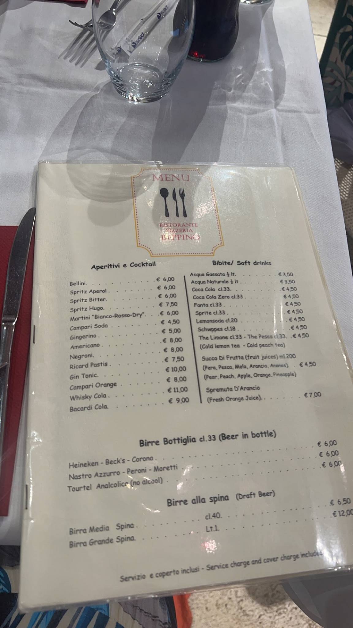 Menu di Beppino ristorante pizzeria 