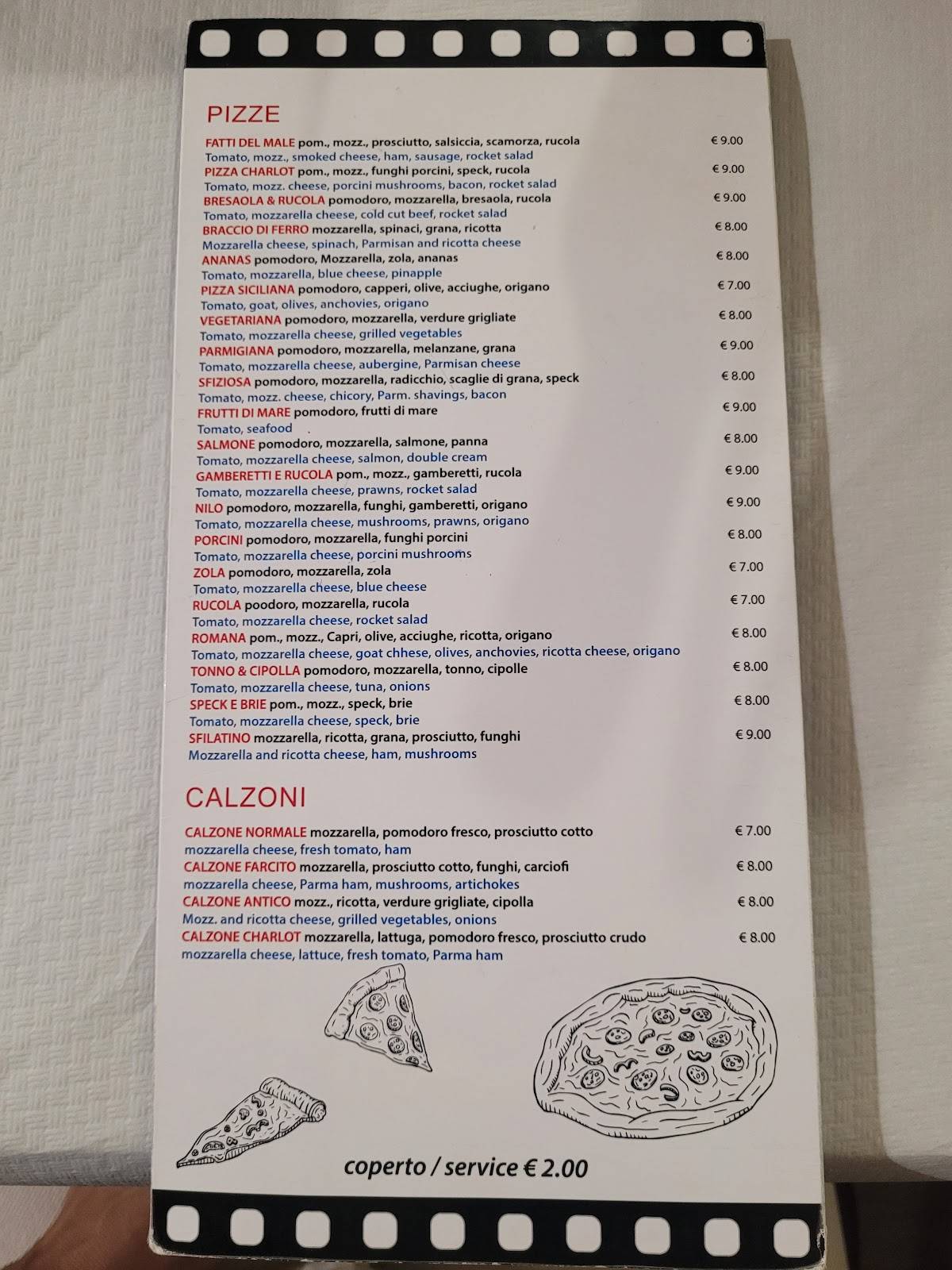 Menu di Pizzeria Ristorante Charlot 