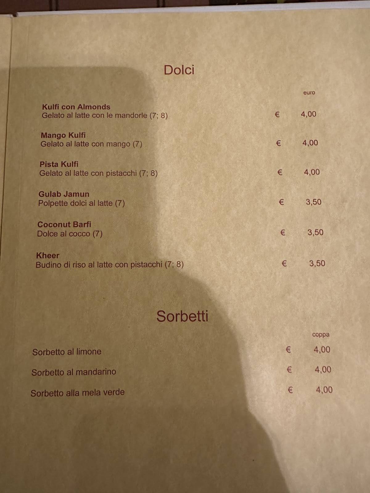 Menu di Ristorante Shiva 