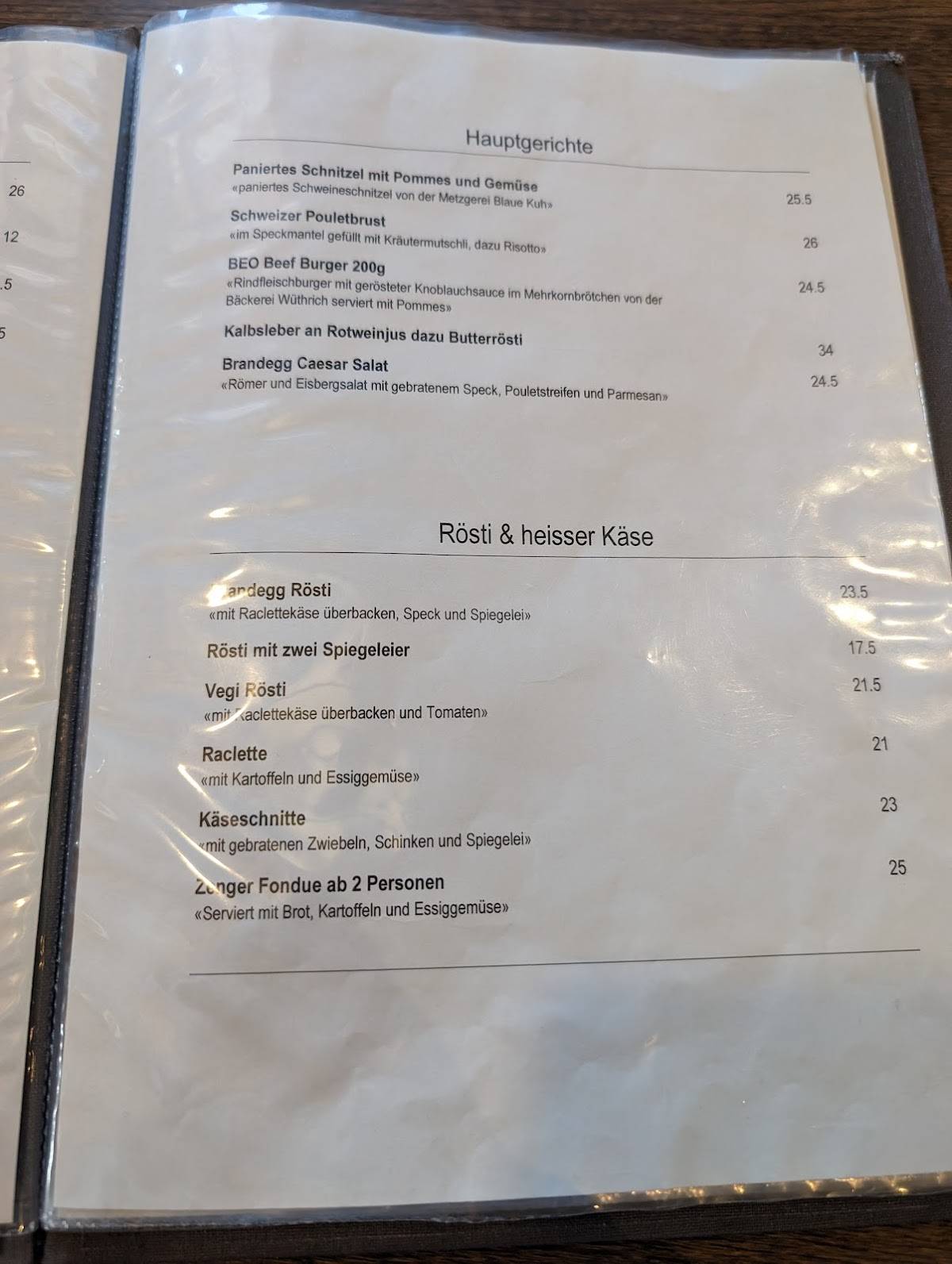 Menu di Bergrestaurant Brandegg 