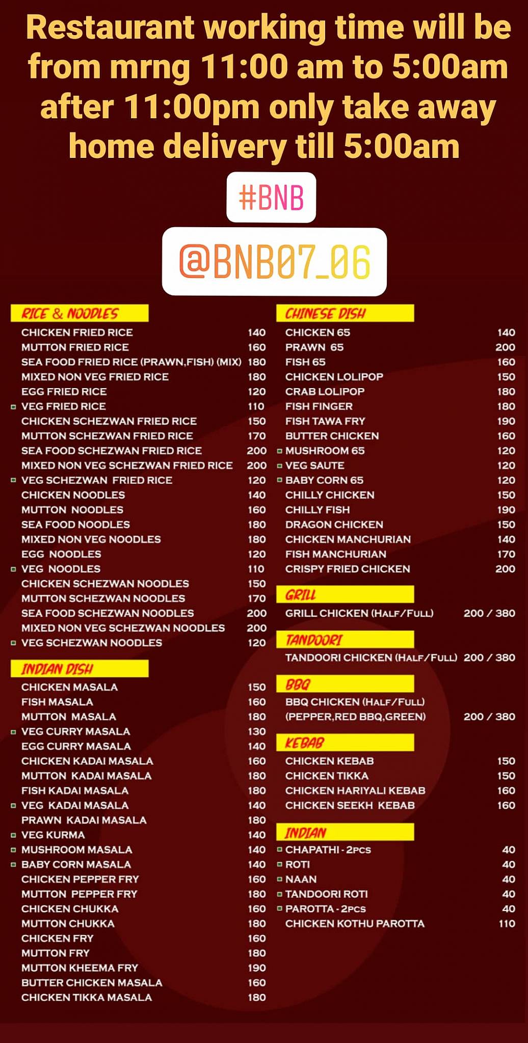 Menu at Besant Nagar Biriyani (BNB), Chennai