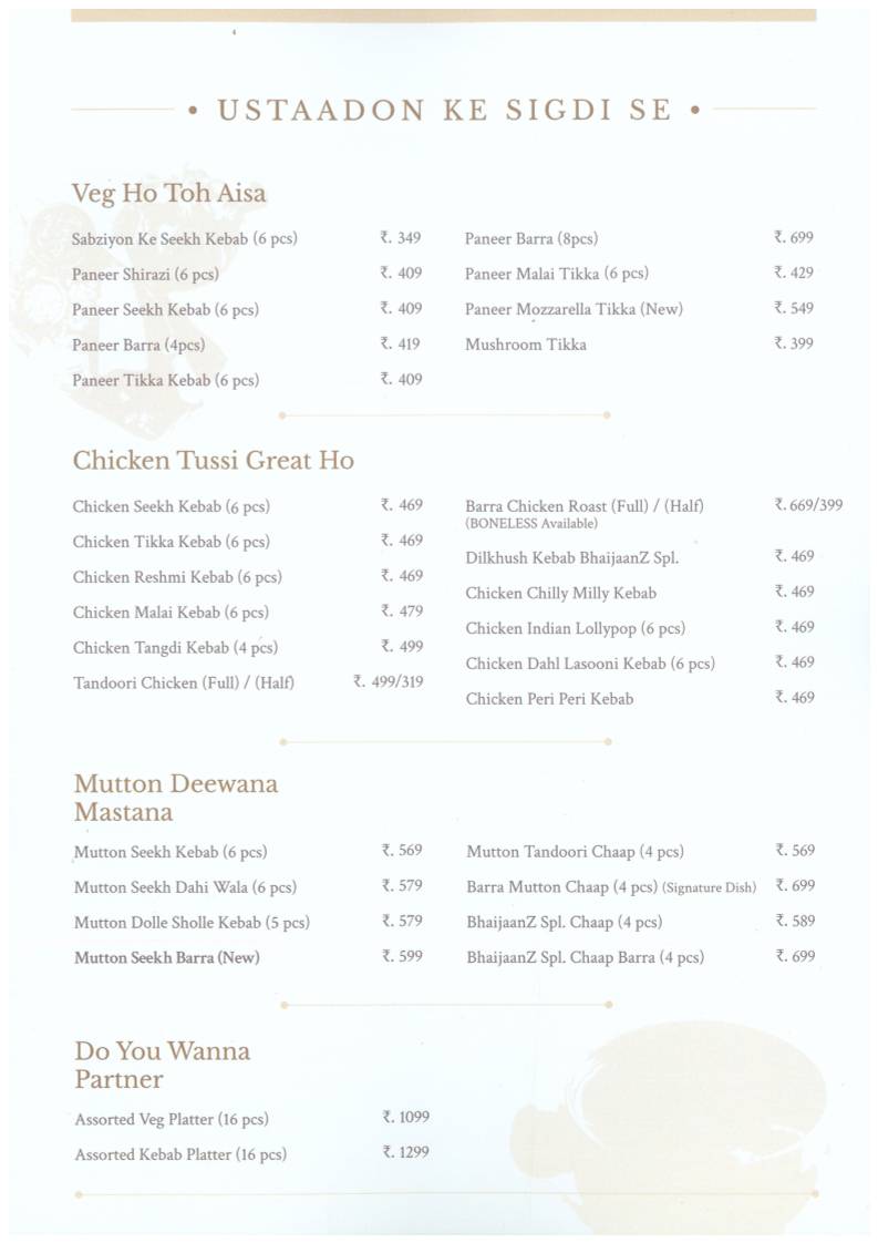 Bhaijaanz menu