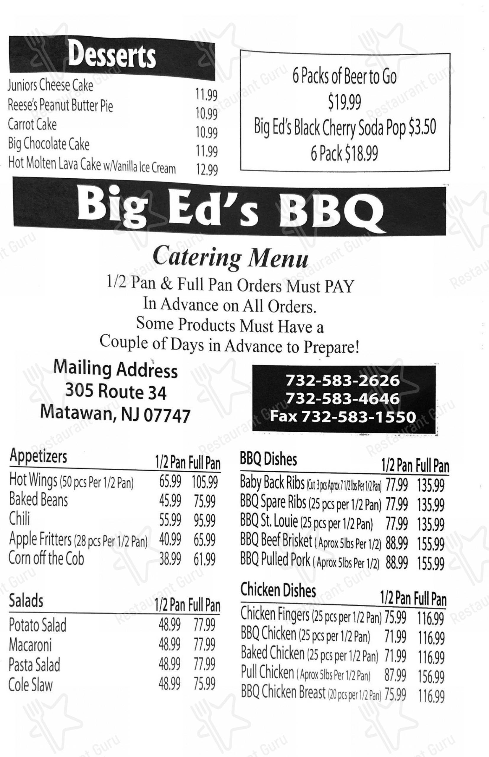 Menu at Big Ed's Barbecue, Matawan, 305 NJ34