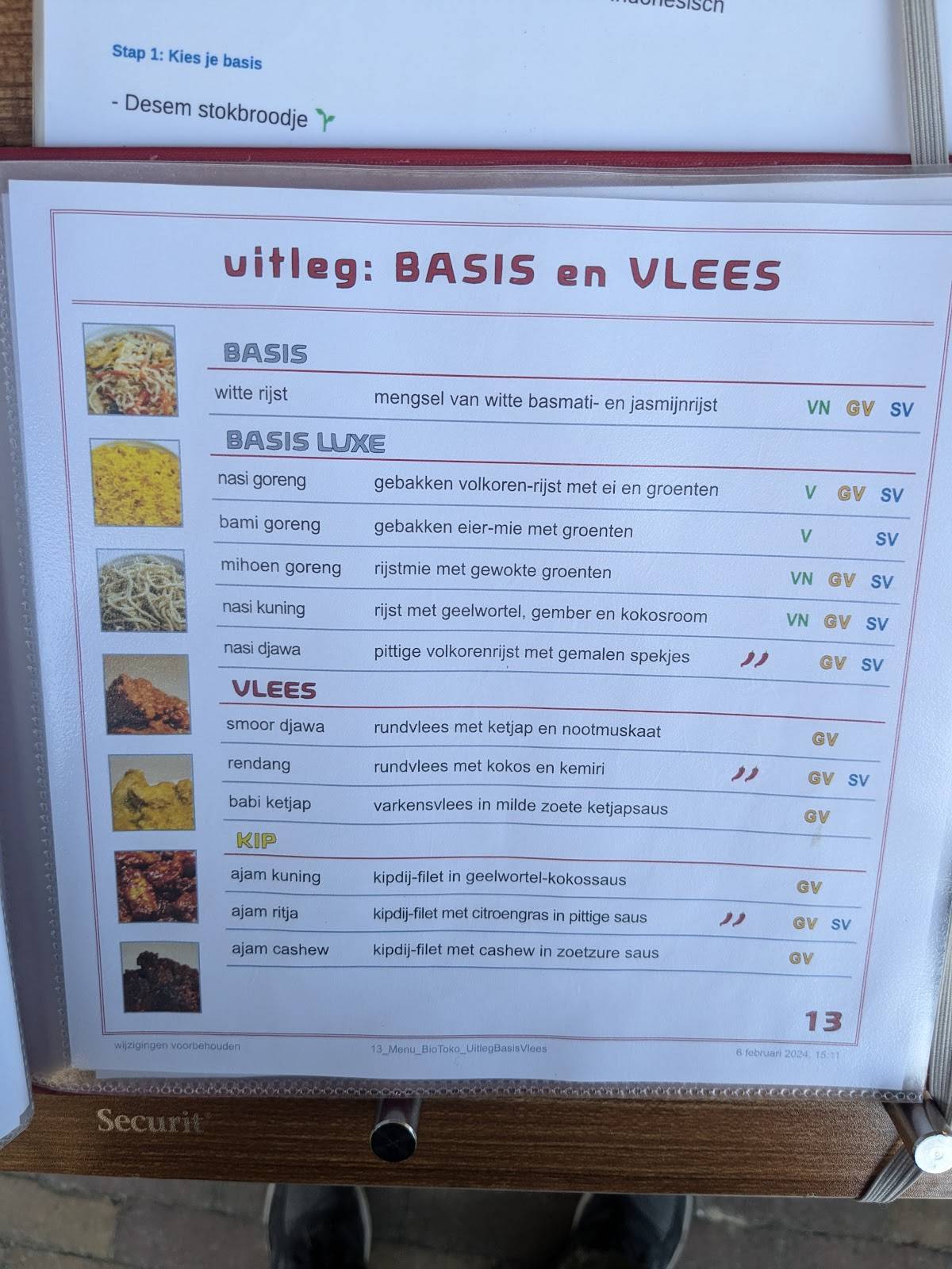 Menu de BioToko - Biologisch-Indonesisch Restaurant