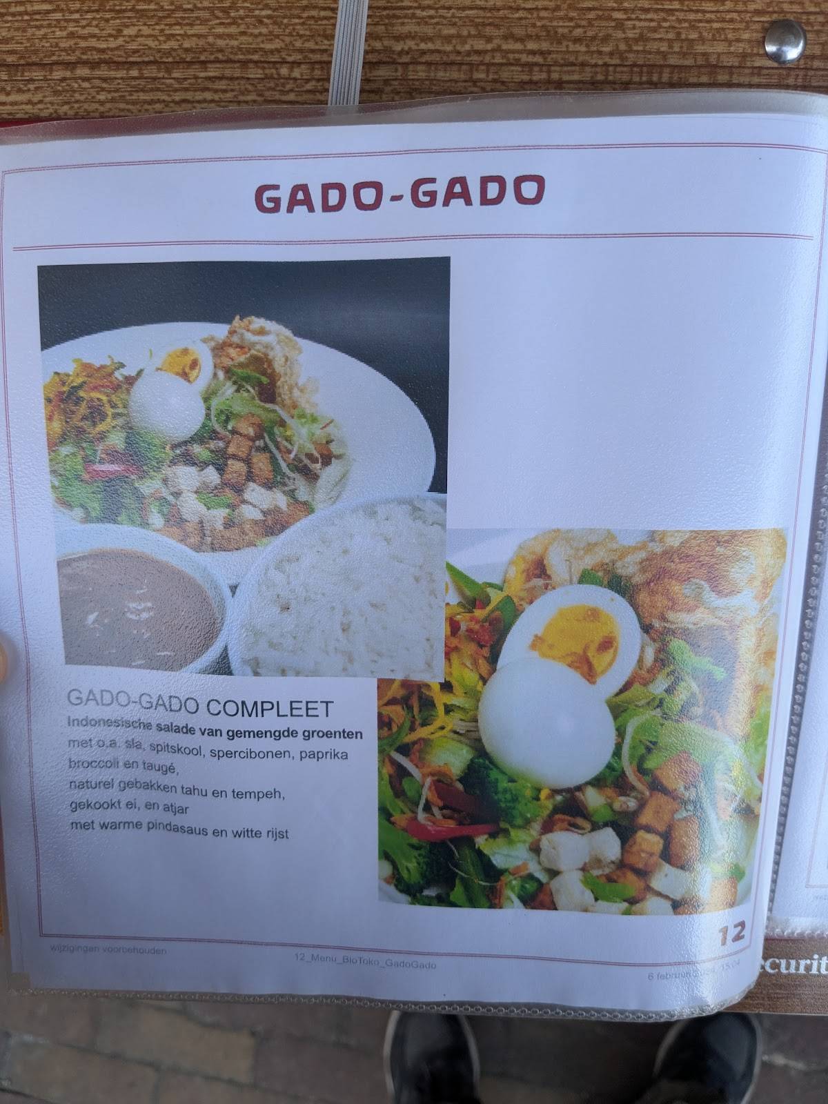 Menu de BioToko - Biologisch-Indonesisch Restaurant