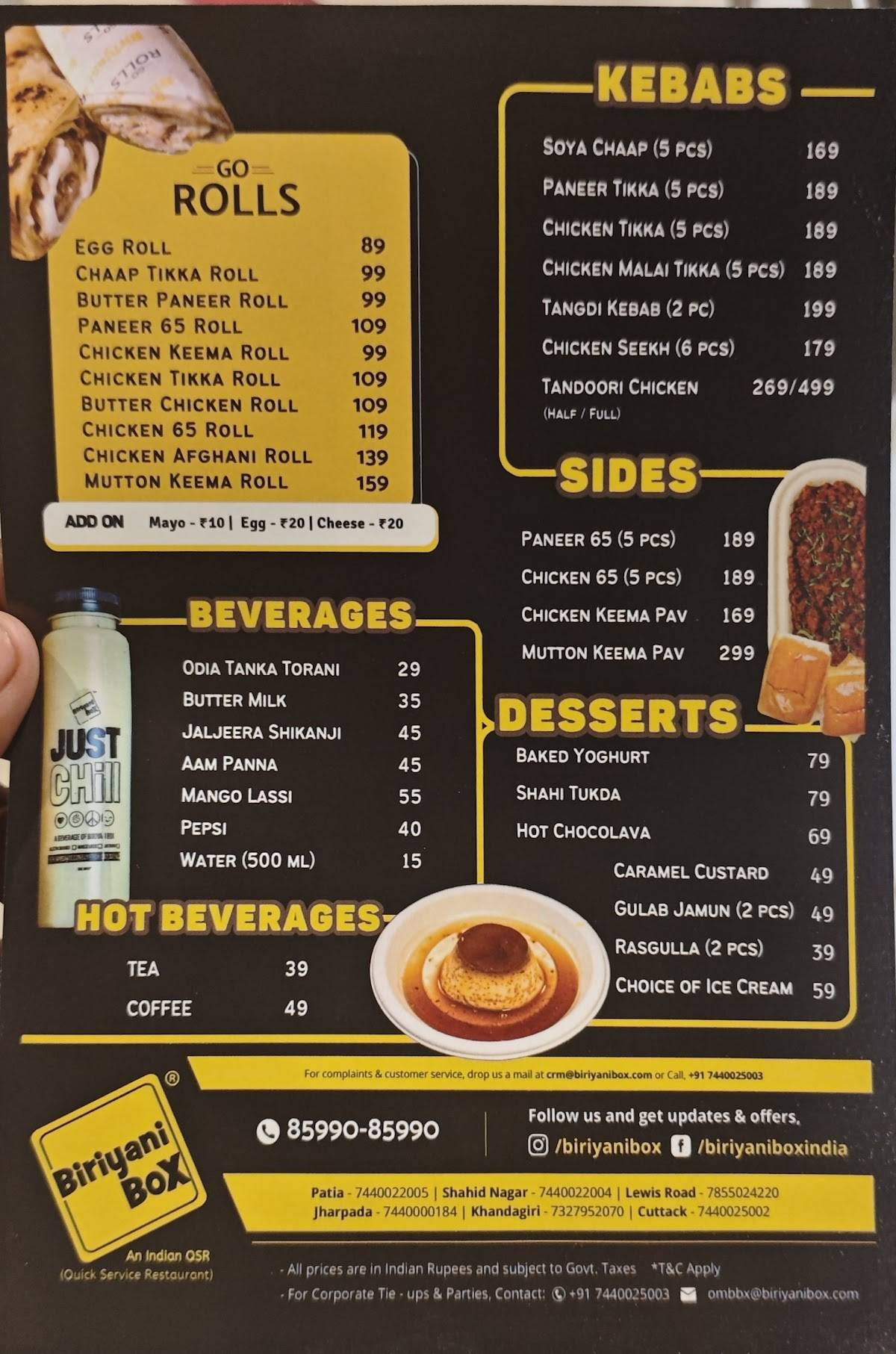Biriyani Box menu