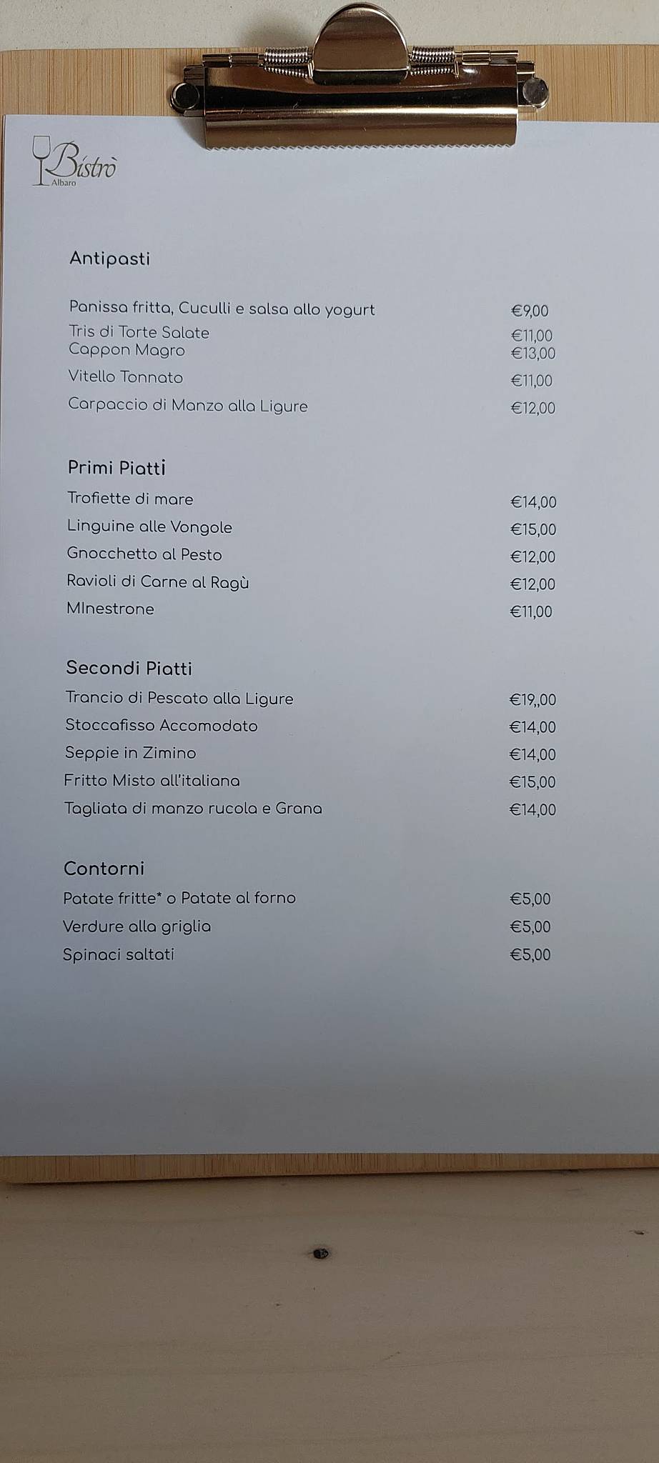 Menu di Bistrò Albaro 
