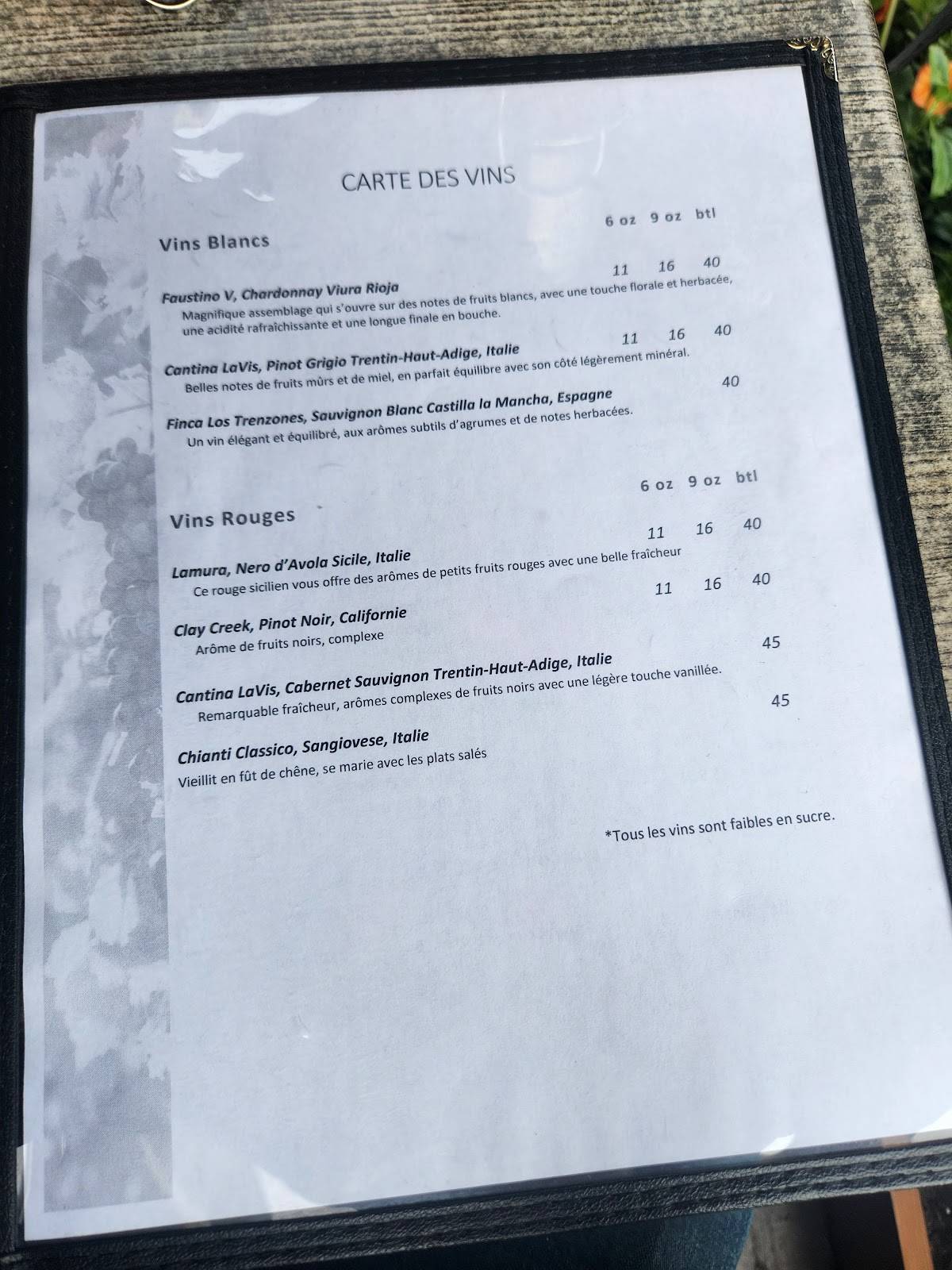 Menu de Bistro Loge 95