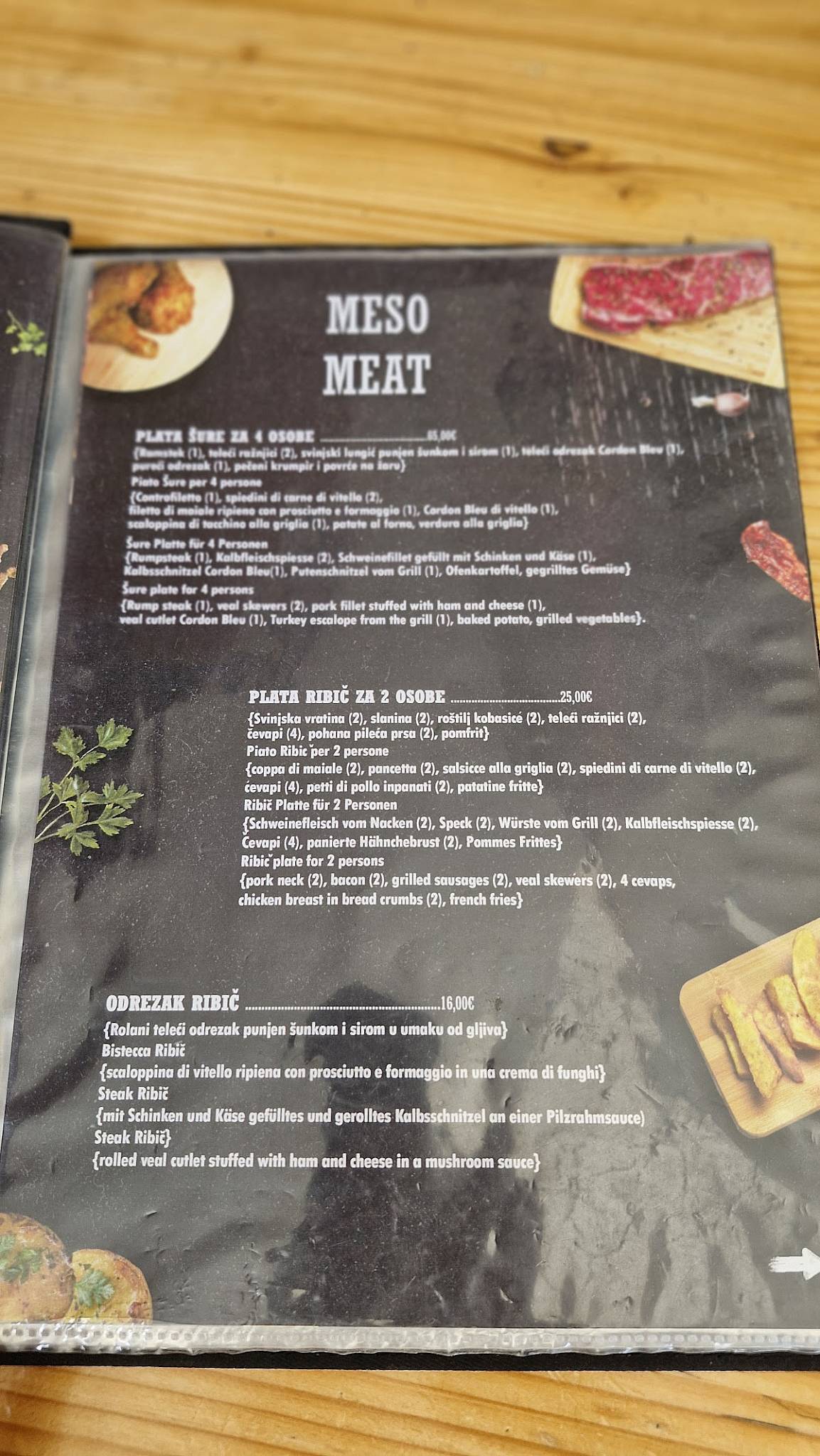 Menu di Bistro Ribič 