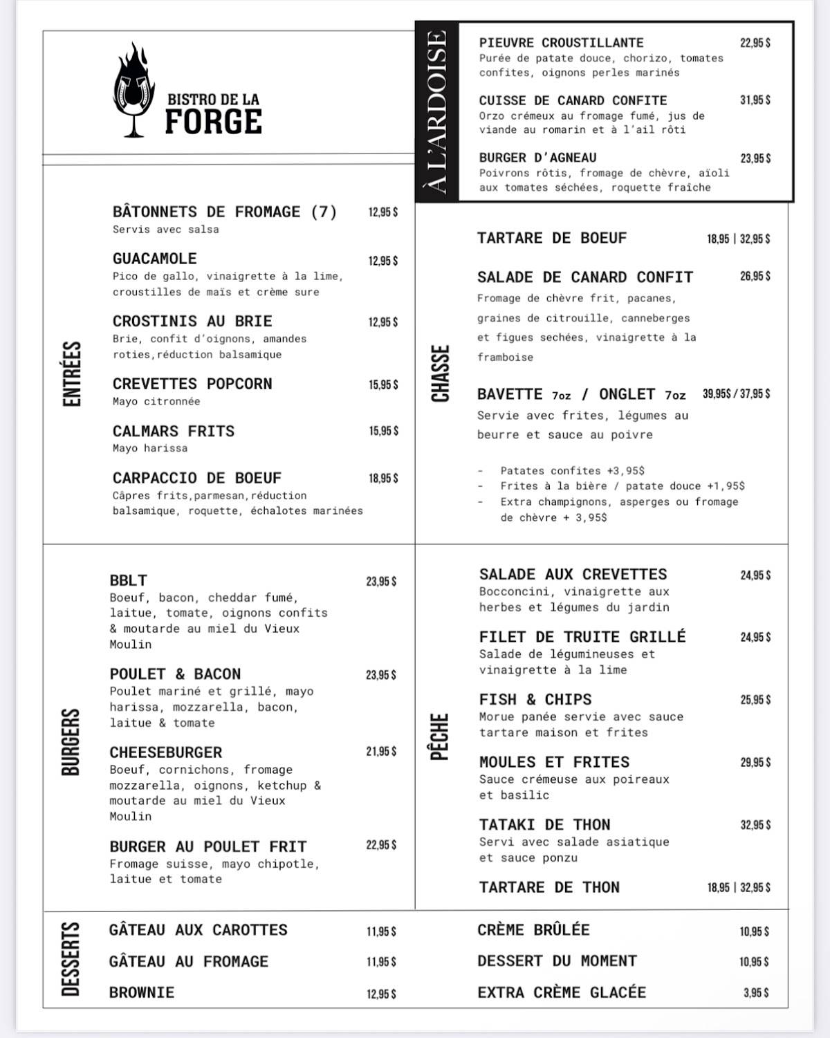 Menu de Bistro de la Forge