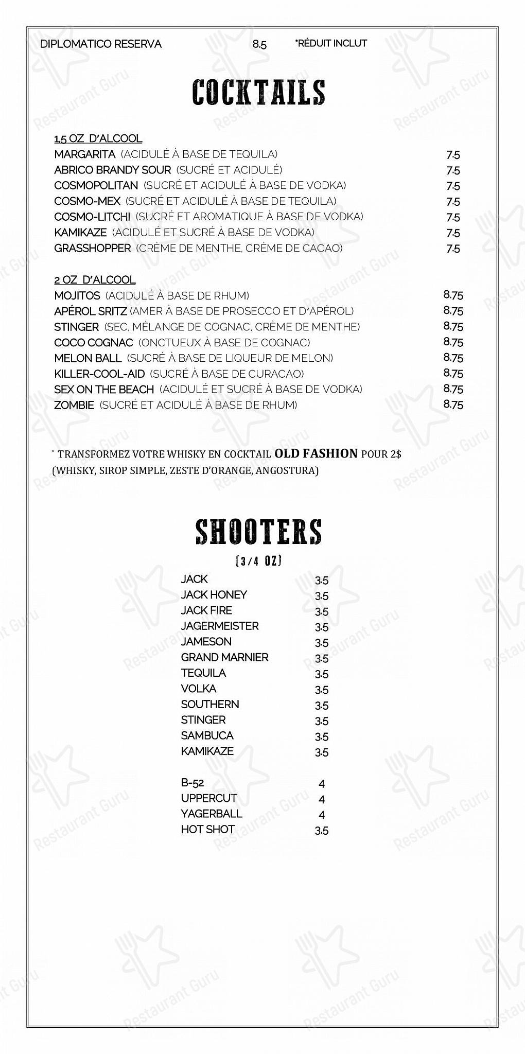 Menu pour Bistro de la Forge dans Rimouski