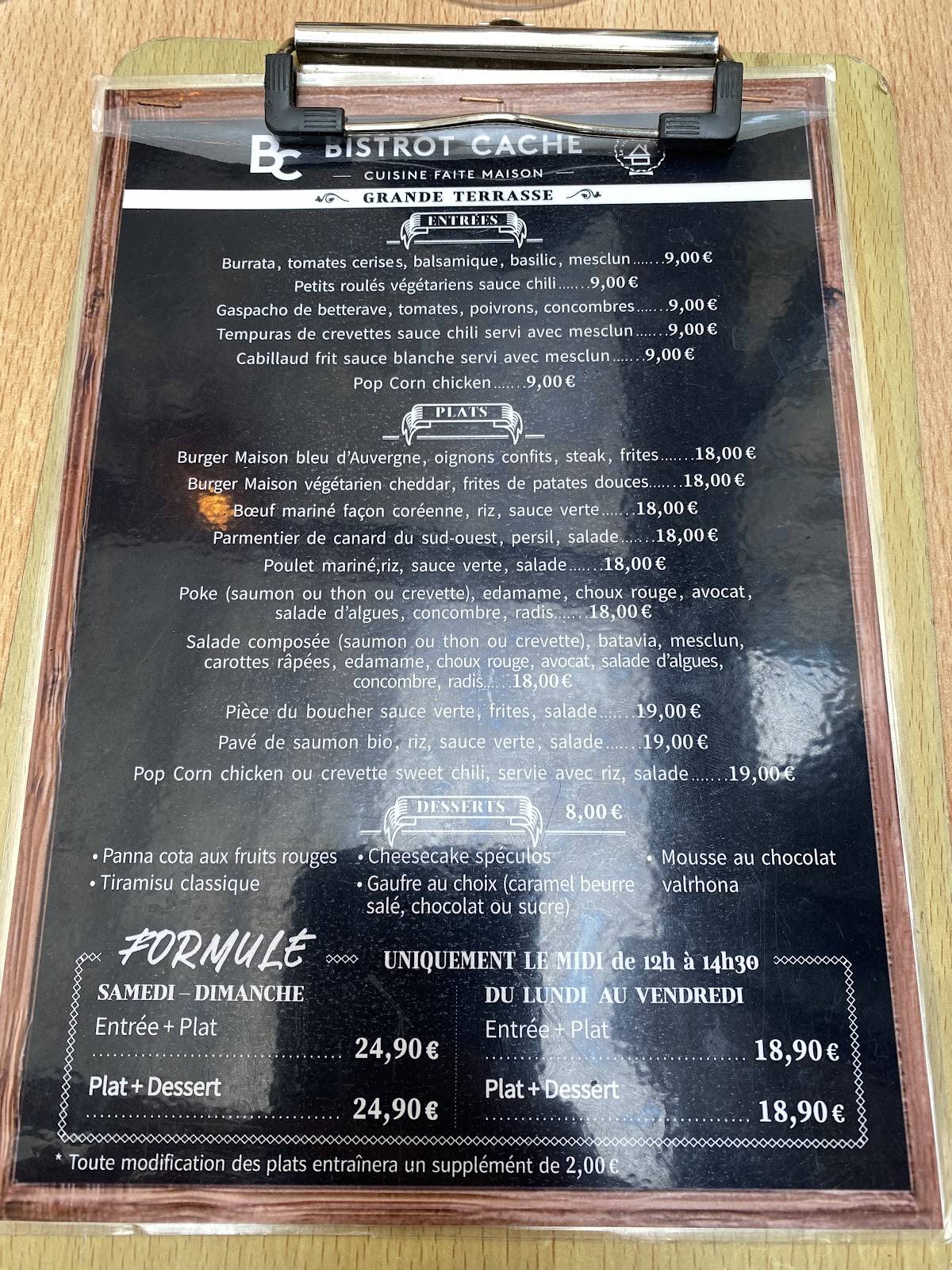 Menu de Bistro Caché